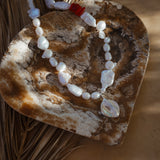 Freshwater Pearl + Coral Necklace with Sterling Silver Charm