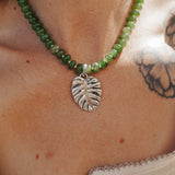 The Monsterra Necklace in Jade + Pearl Beads
