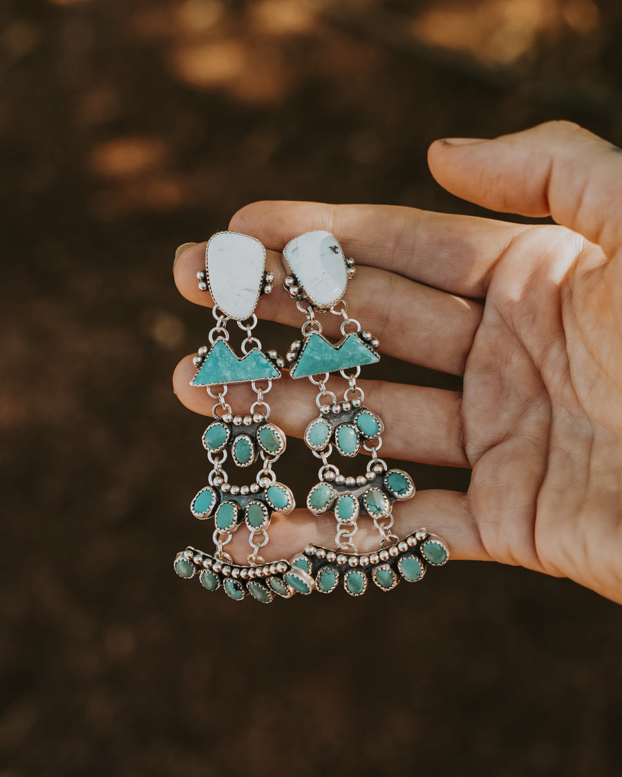 Statement Dangle Earrings in White Buffalo & Kingman Turquoise