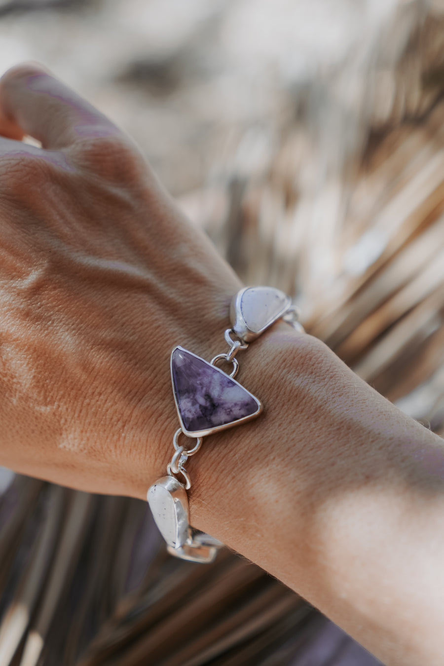The Stepping Stone Bracelet in Campitos Turquoise, Charoite, & White Buffalo