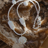 Puka Shell & Freshwater Pearl Necklace with Sterling Silver Flower Bouquet Charm