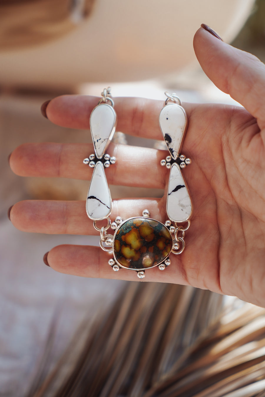Statement Choker in Blackjack Turquoise & White Buffalo