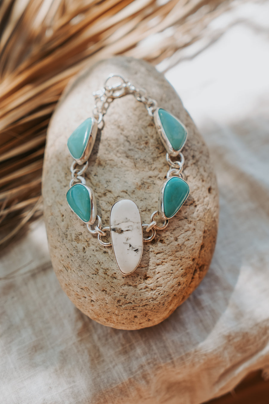 The Stepping Stone Bracelet in White Buffalo & Campitos Turquoise