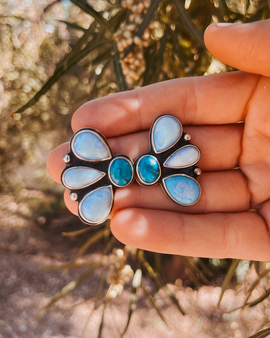 Statement Earrings in Hubei Turquoise & Sterling Opal