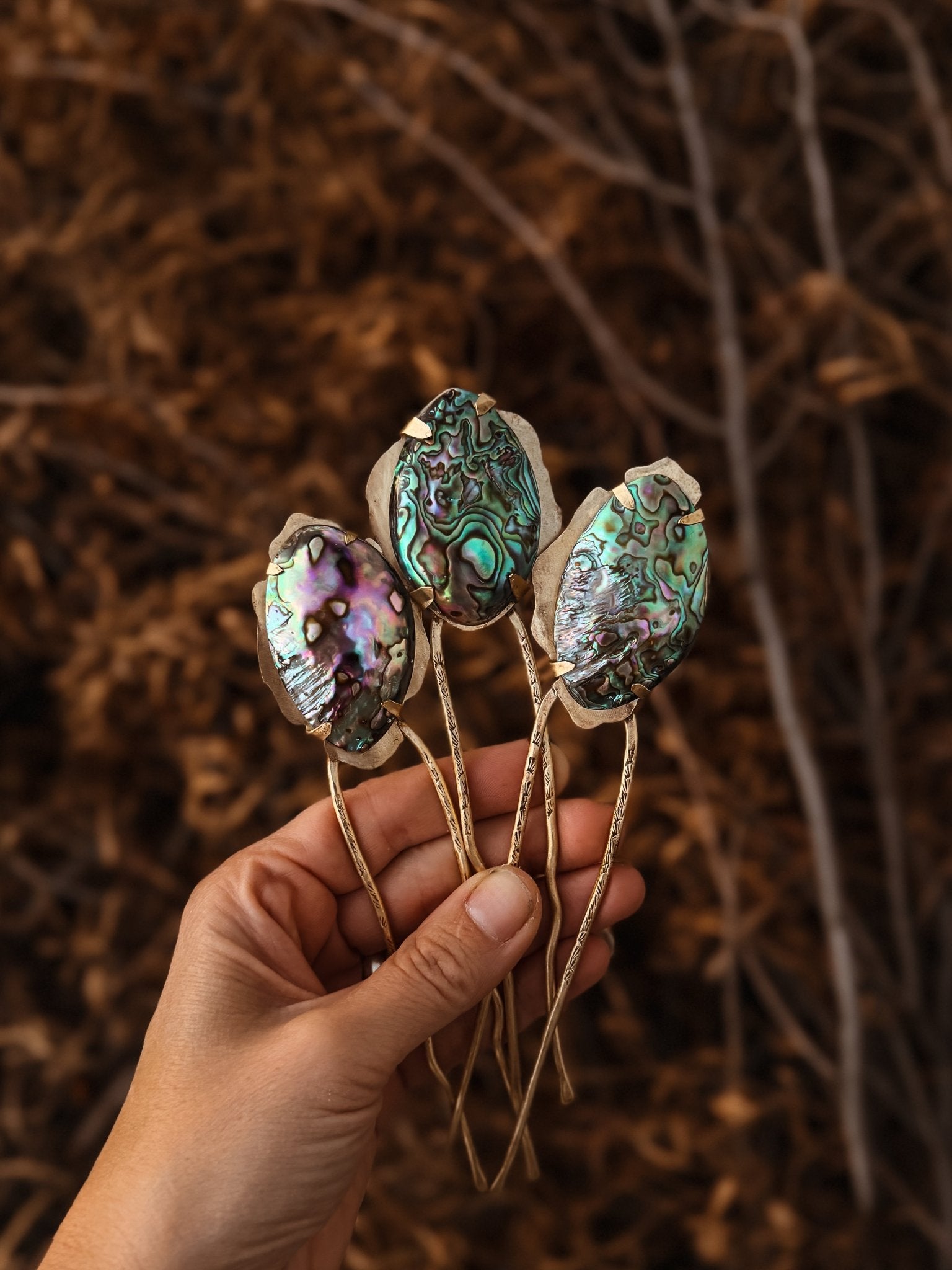 Abalone Shell Hair Fork no.3 - Golden Road Crafted