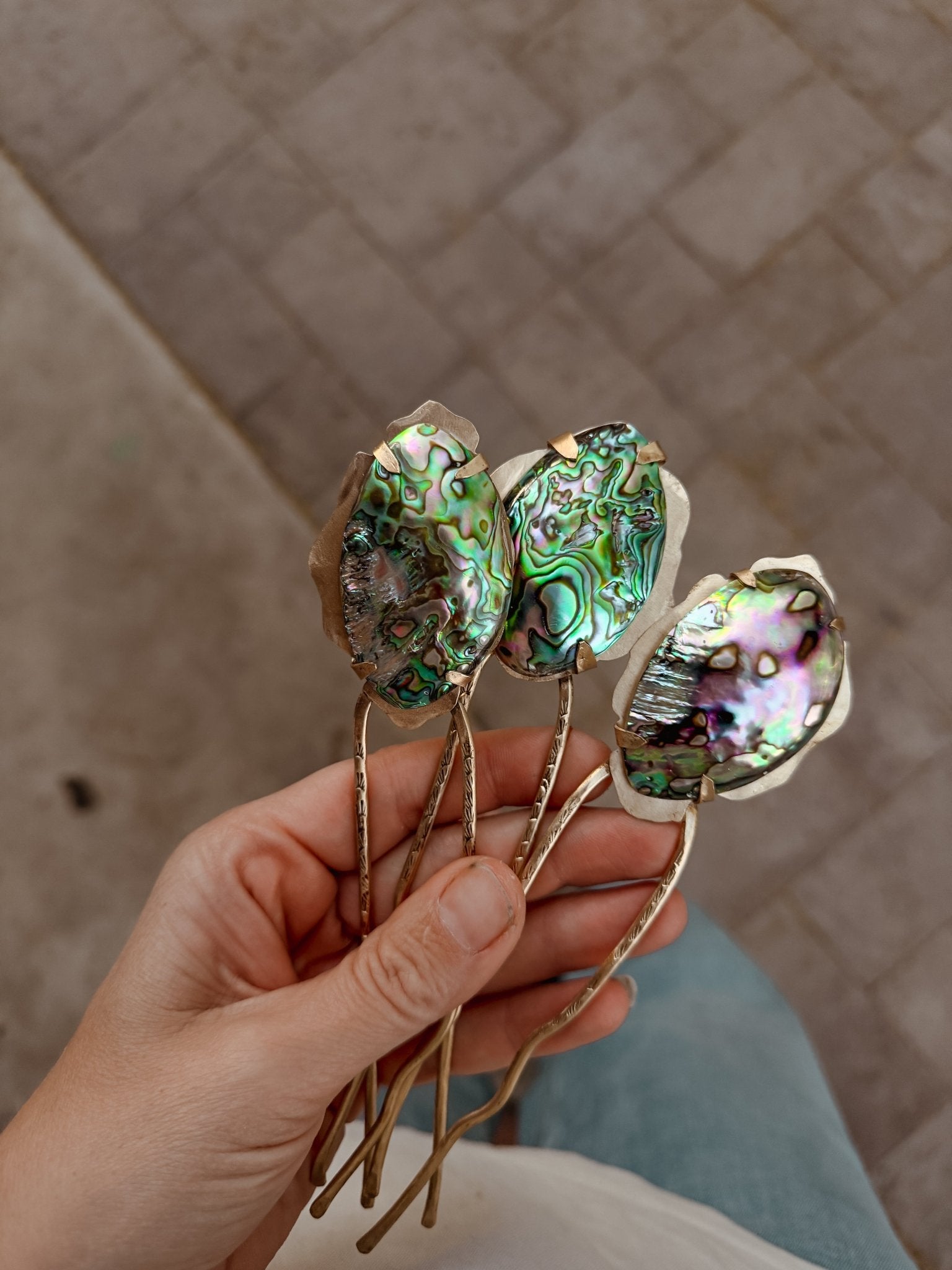 Abalone Shell Hair Fork no.3 - Golden Road Crafted