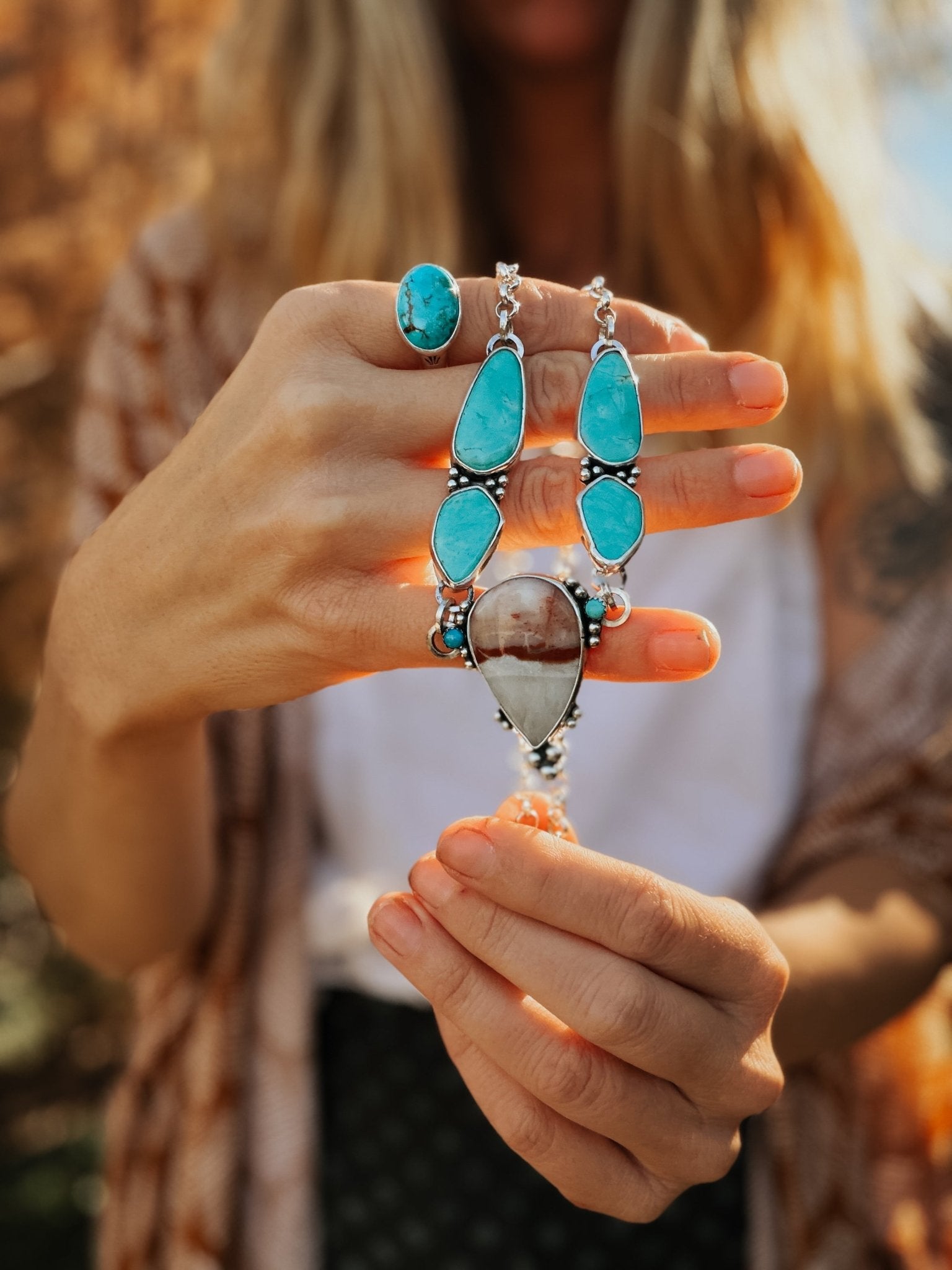Agate + Tyrone Turquoise Necklace - Golden Road Crafted