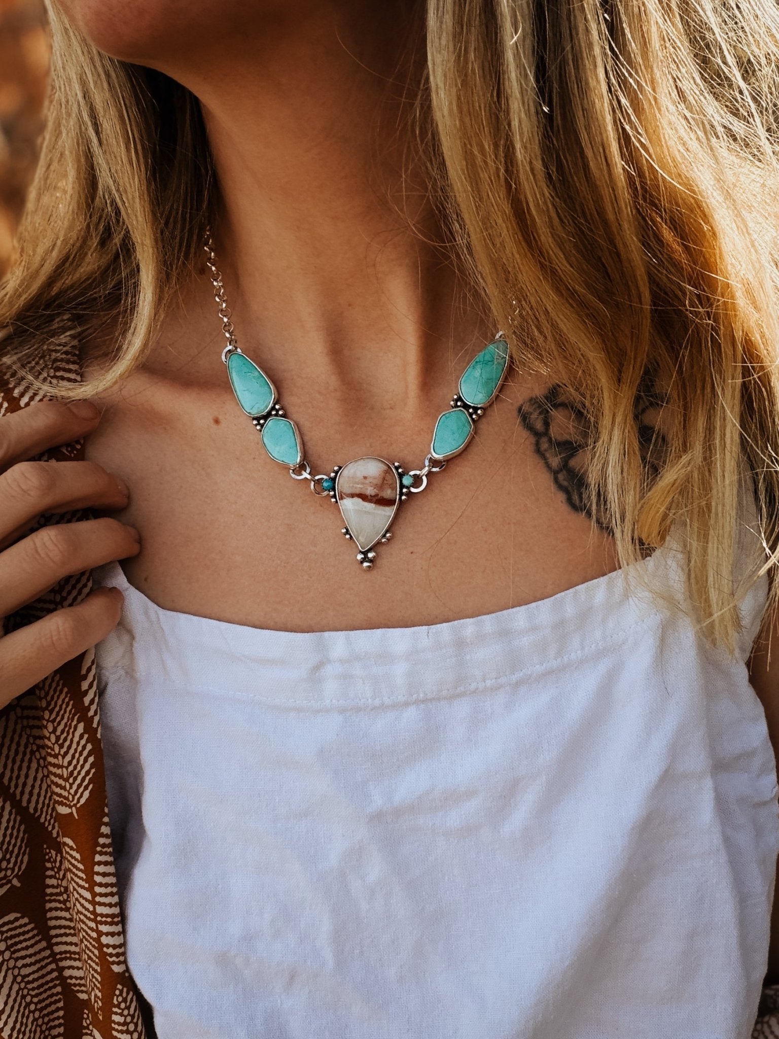 Agate + Tyrone Turquoise Necklace - Golden Road Crafted