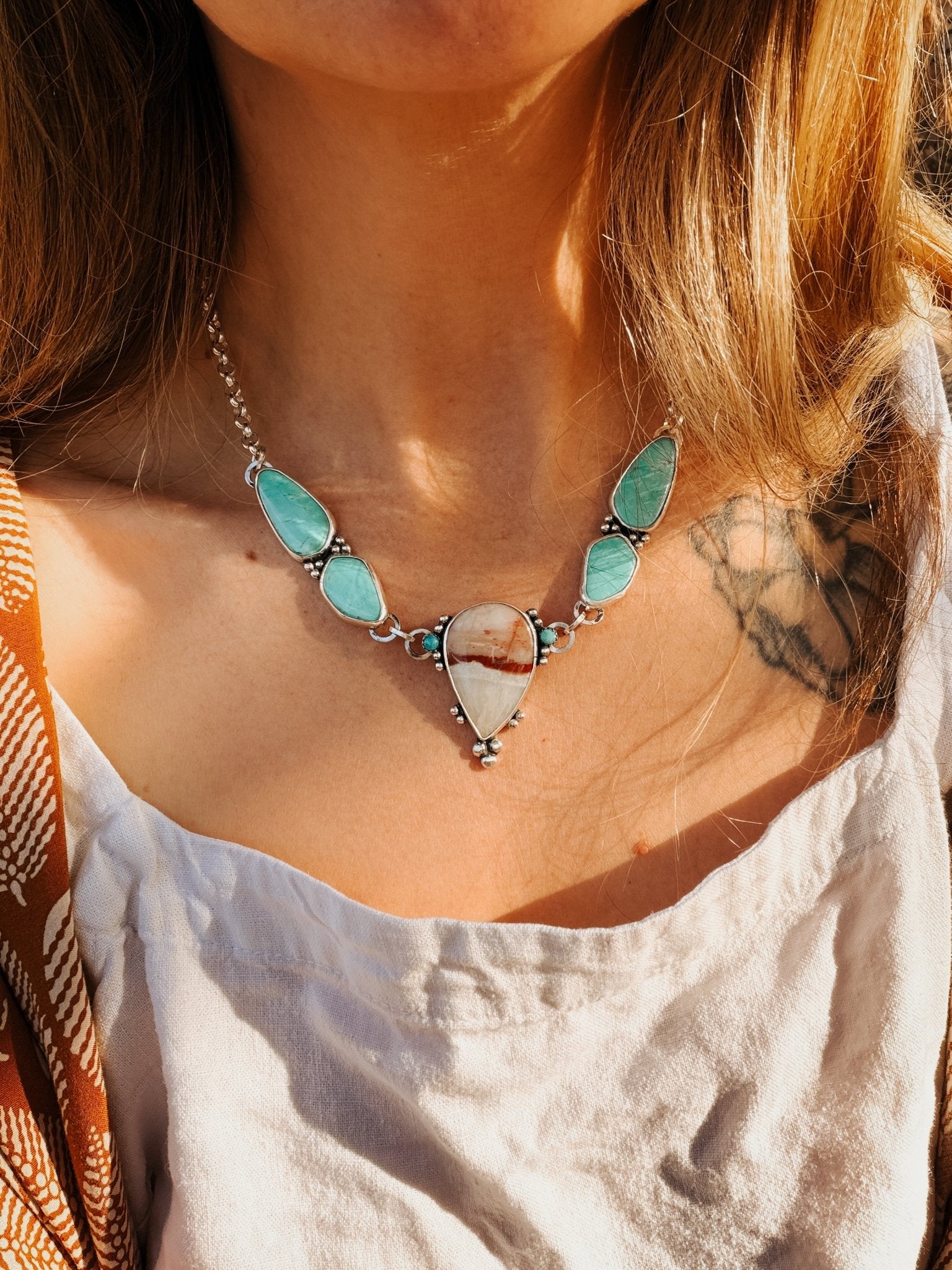 Agate + Tyrone Turquoise Necklace - Golden Road Crafted