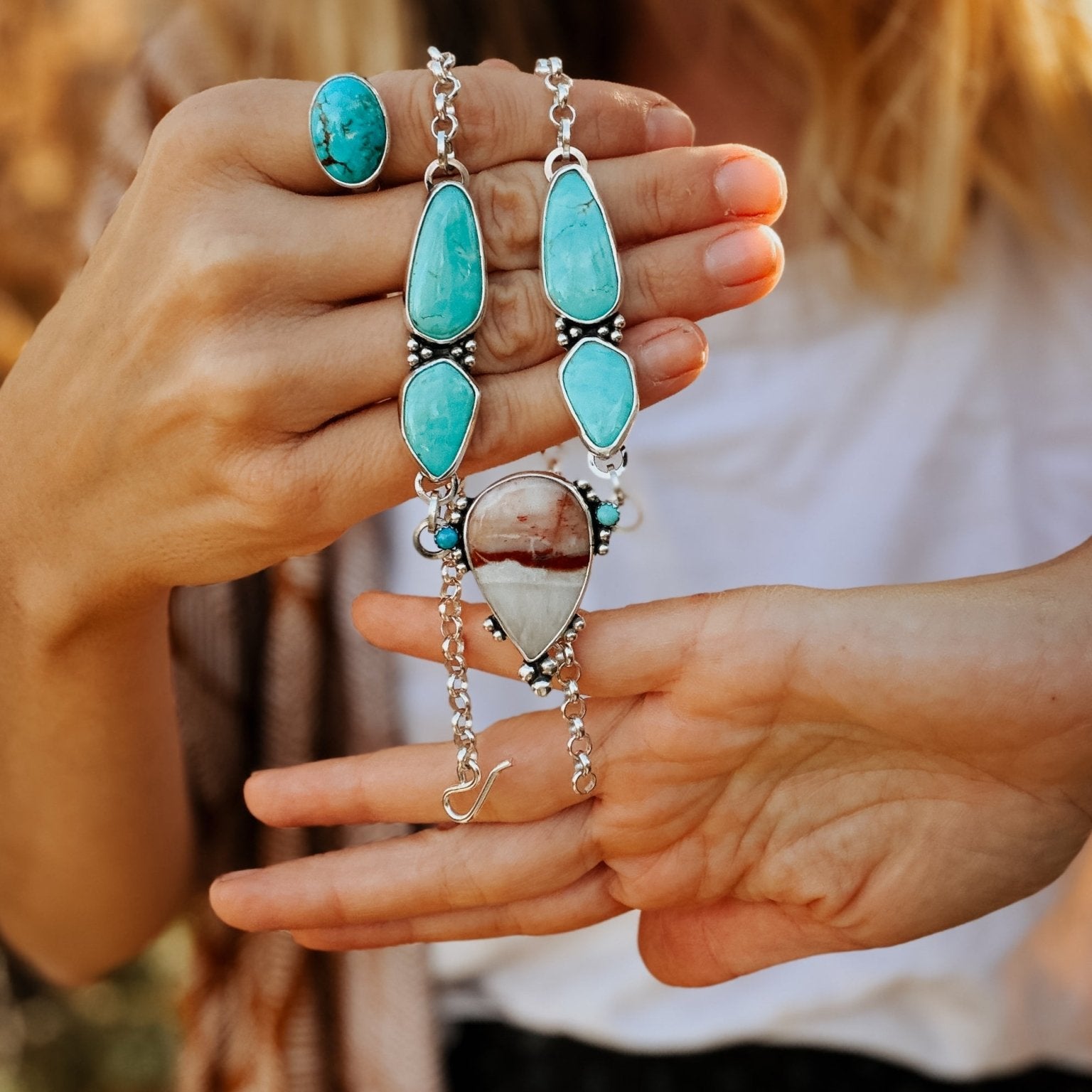 Agate + Tyrone Turquoise Necklace - Golden Road Crafted