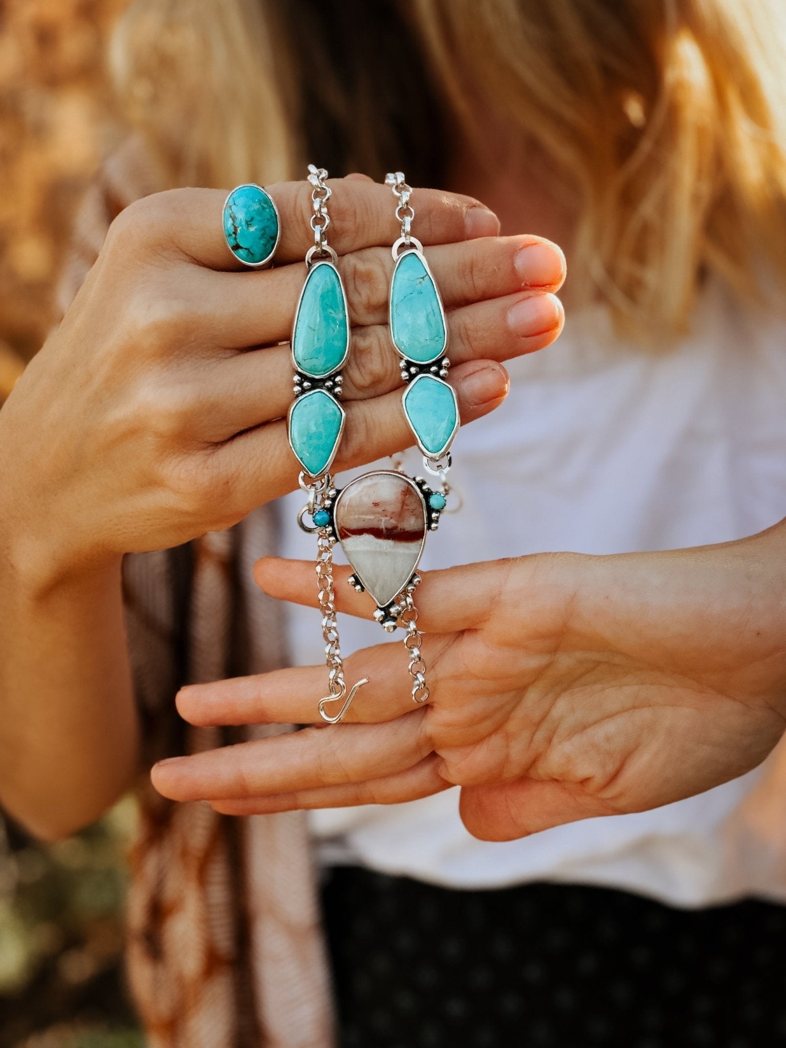 Agate + Tyrone Turquoise Necklace - Golden Road Crafted