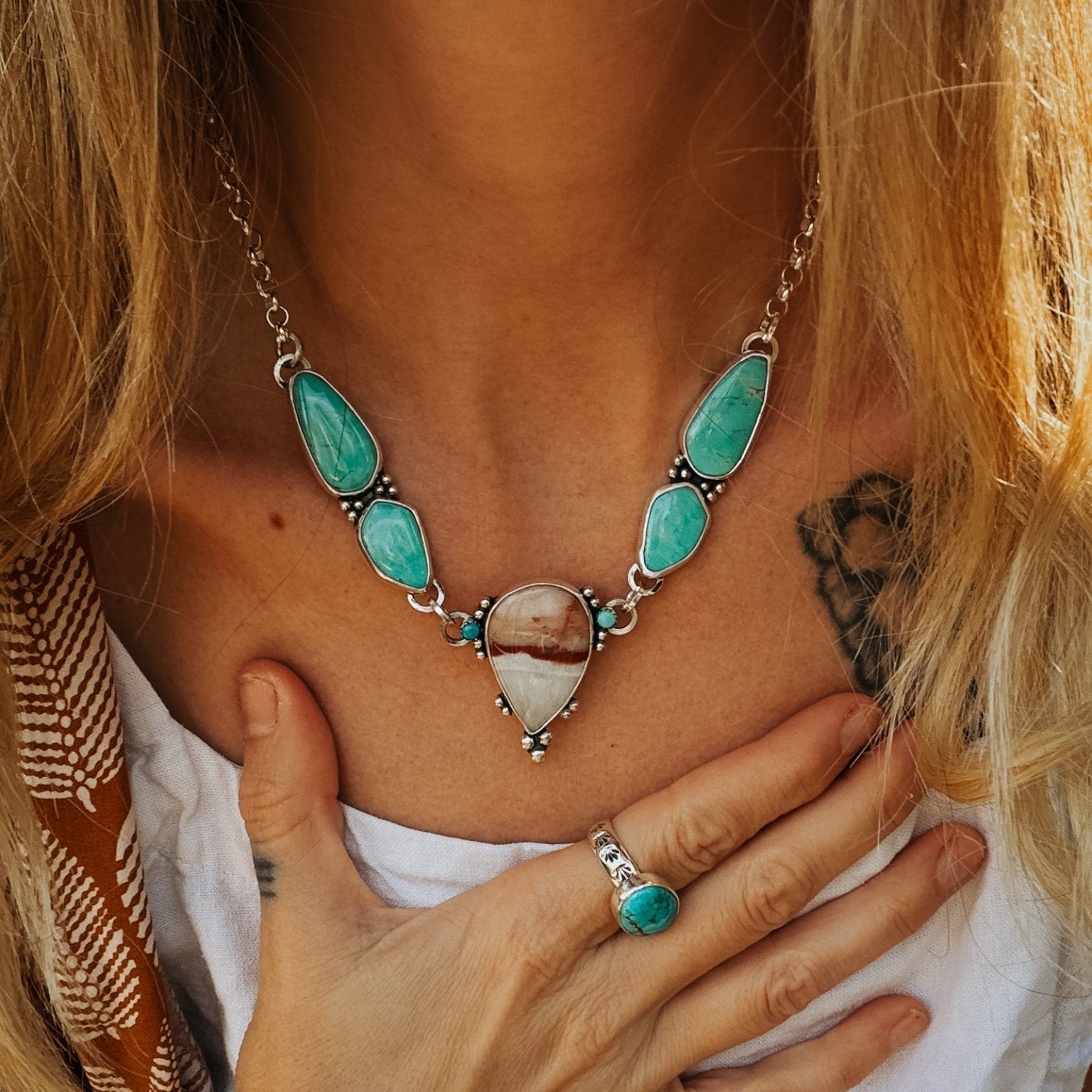 Agate + Tyrone Turquoise Necklace - Golden Road Crafted