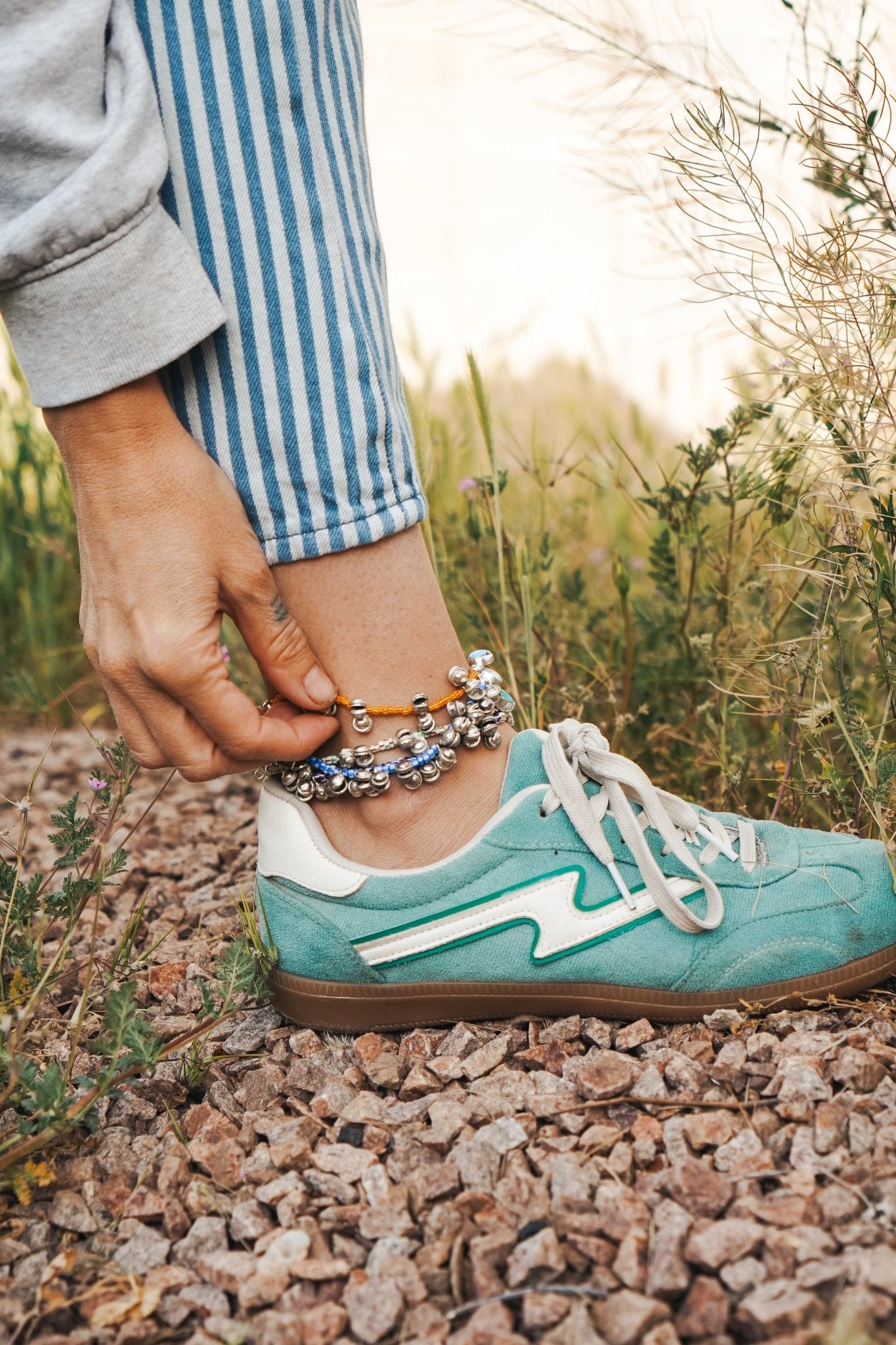 Anklet in Carico Lake Turquoise - Golden Road Crafted