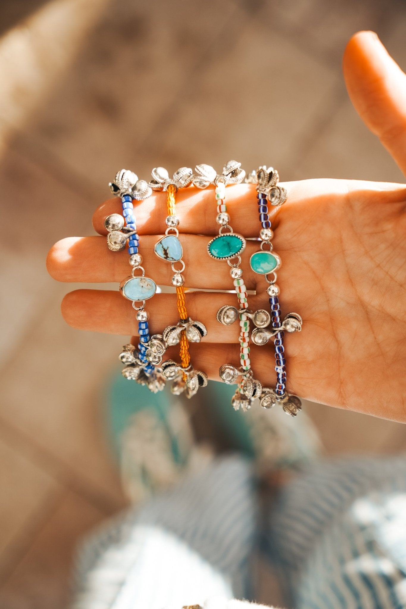 Anklet in Carico Lake Turquoise - Golden Road Crafted