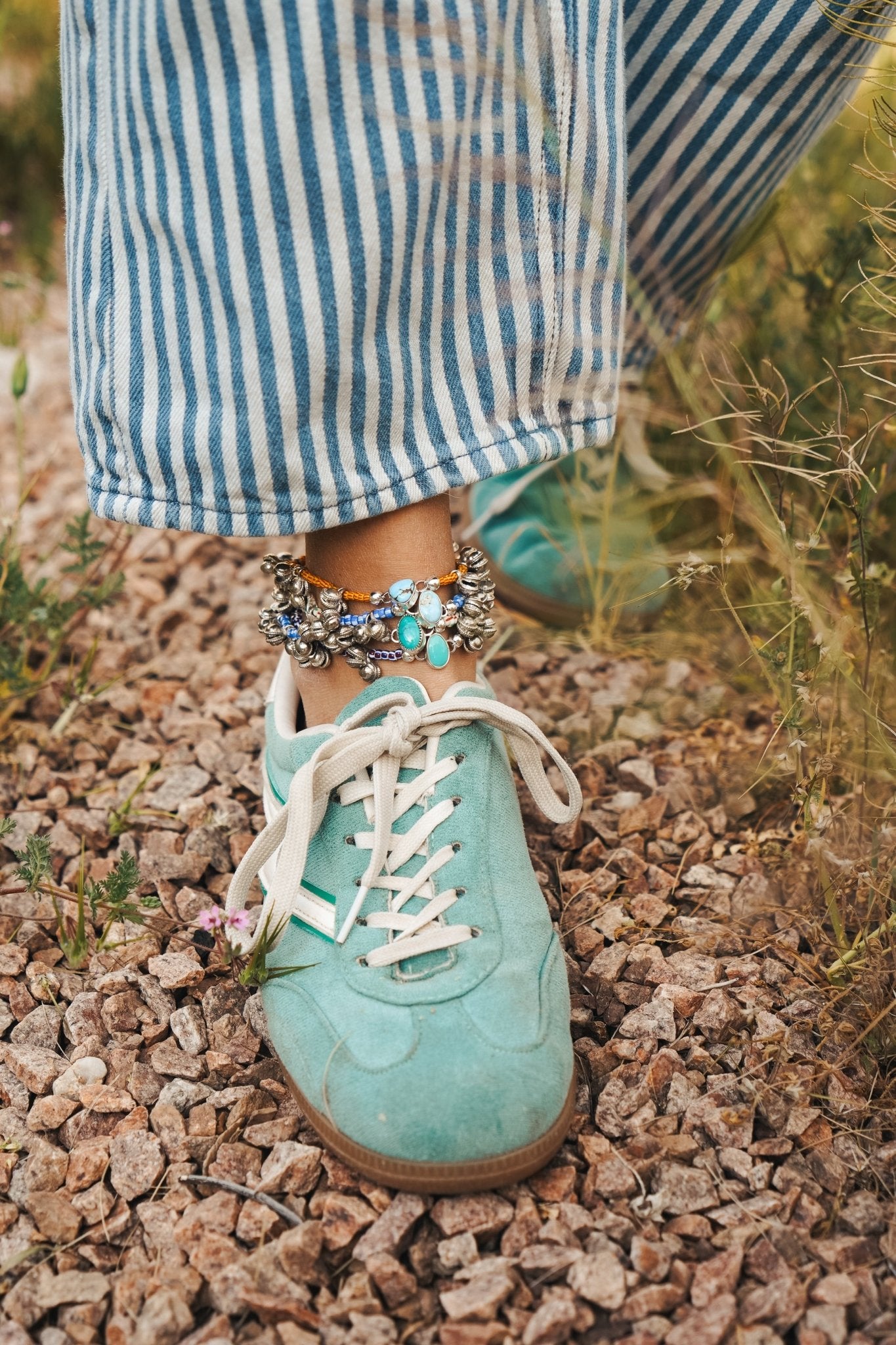 Anklet in Carico Lake Turquoise - Golden Road Crafted