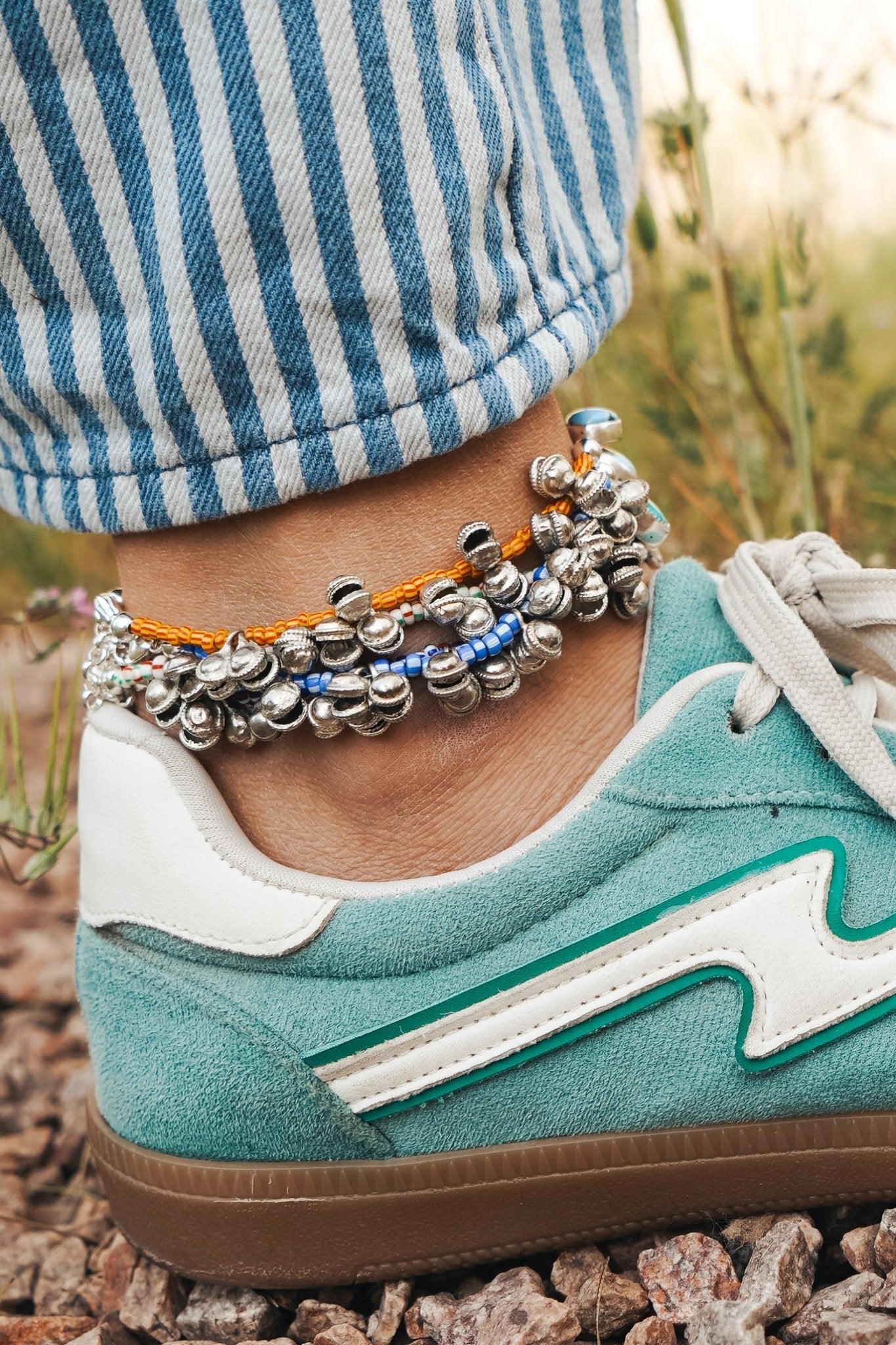 Anklet in Carico Lake Turquoise - Golden Road Crafted