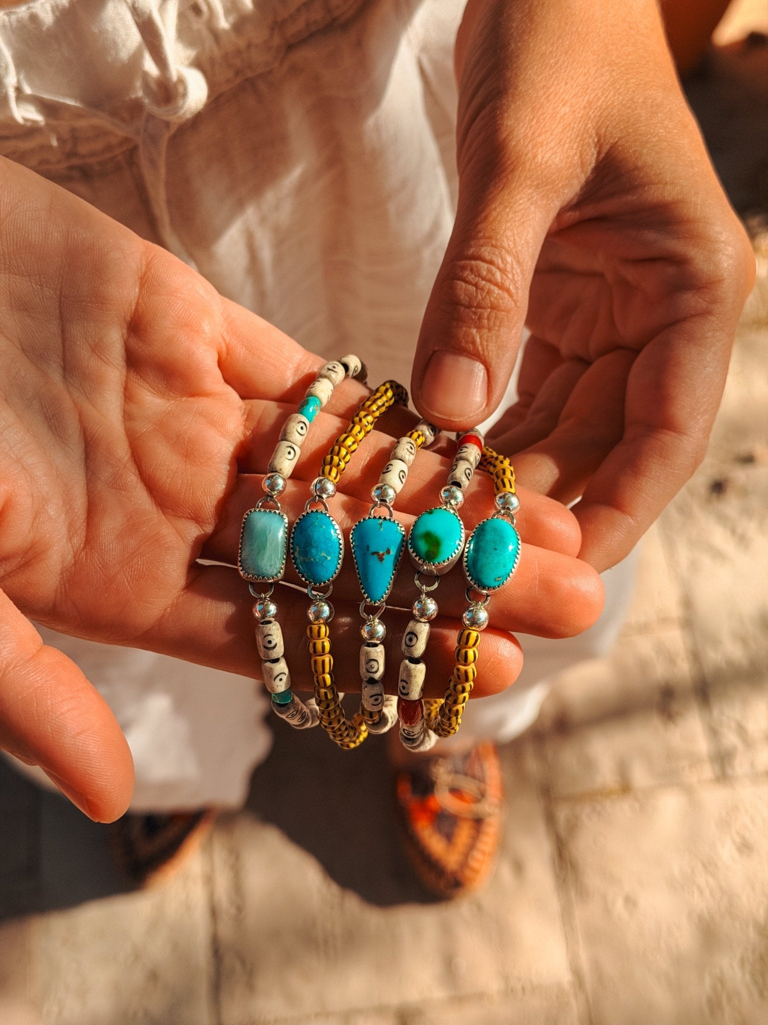 Anklet in Whitewater Turquoise - Golden Road Crafted
