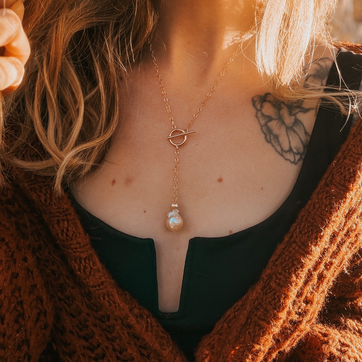 Baroque Pearl Toggle Necklace in 14k Gold - Fill - Golden Road Crafted