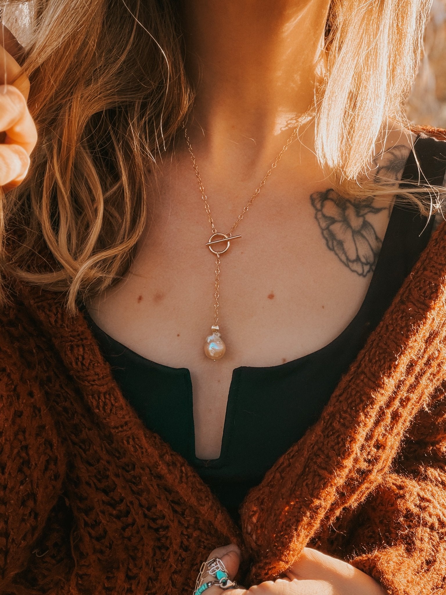 Baroque Pearl Toggle Necklace in 14k Gold - Fill - Golden Road Crafted