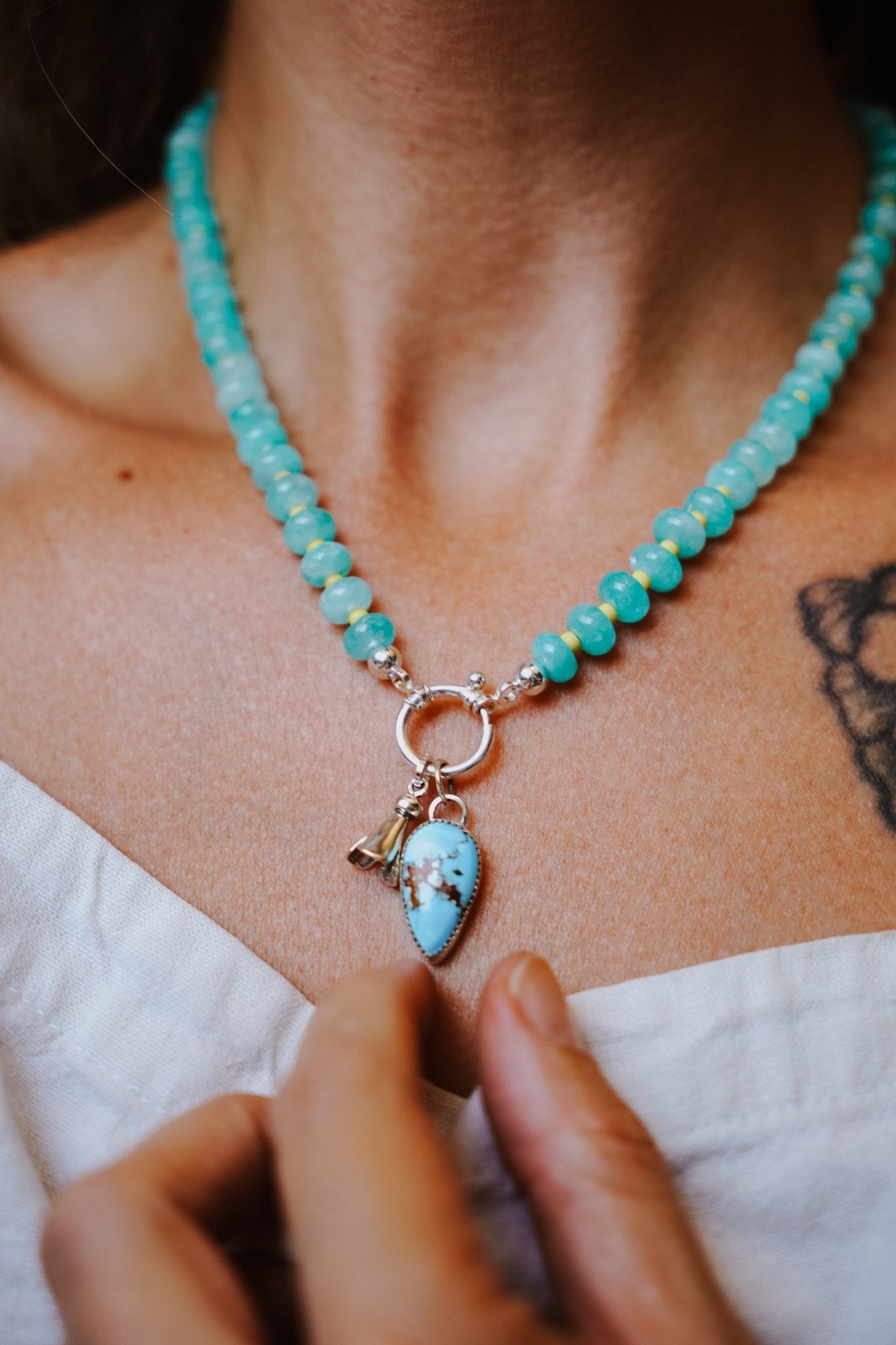 Blossom Babe Necklace in Golden Hills + Aventurine Beads - Golden Road Crafted