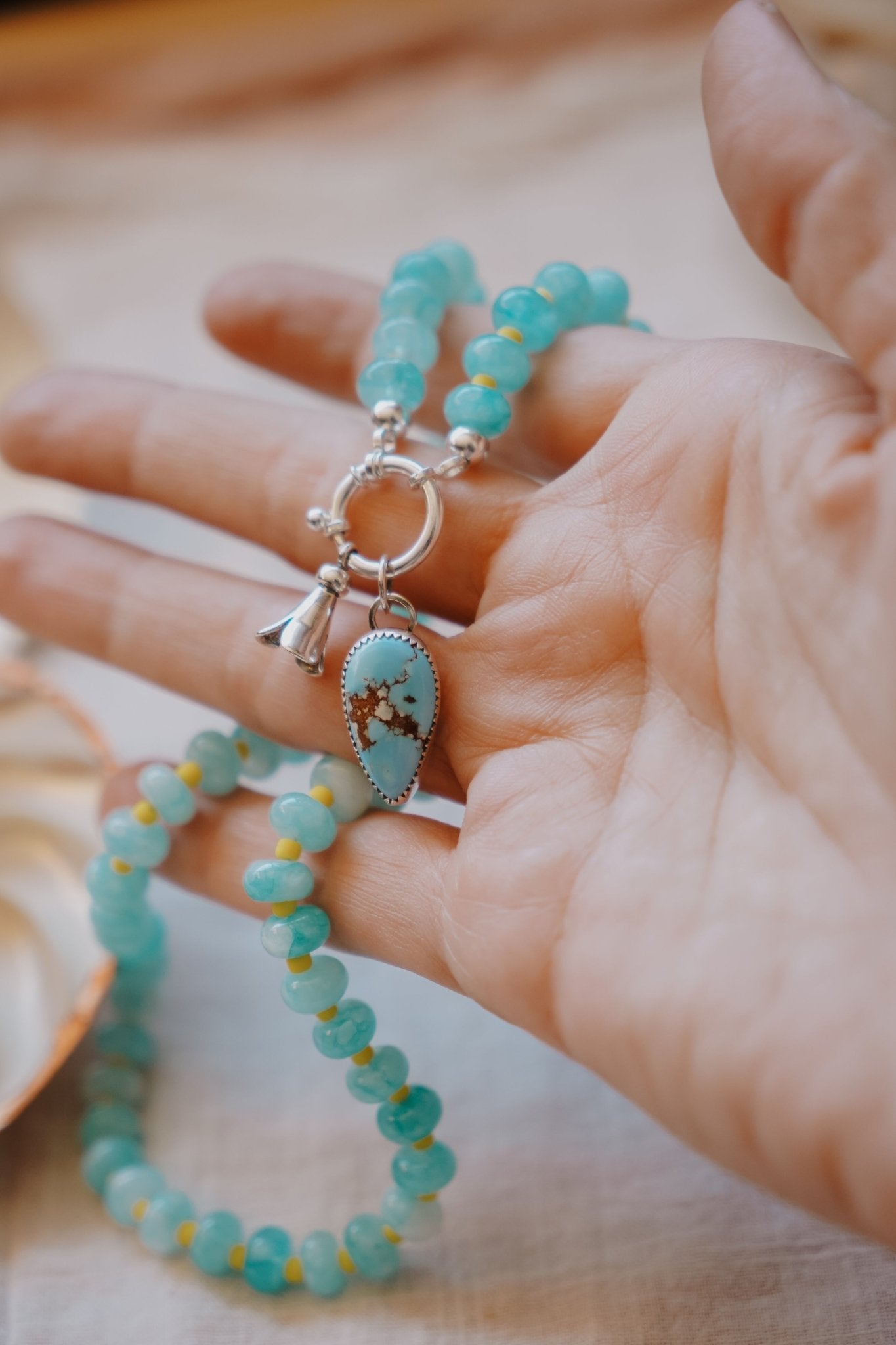 Blossom Babe Necklace in Golden Hills + Aventurine Beads - Golden Road Crafted