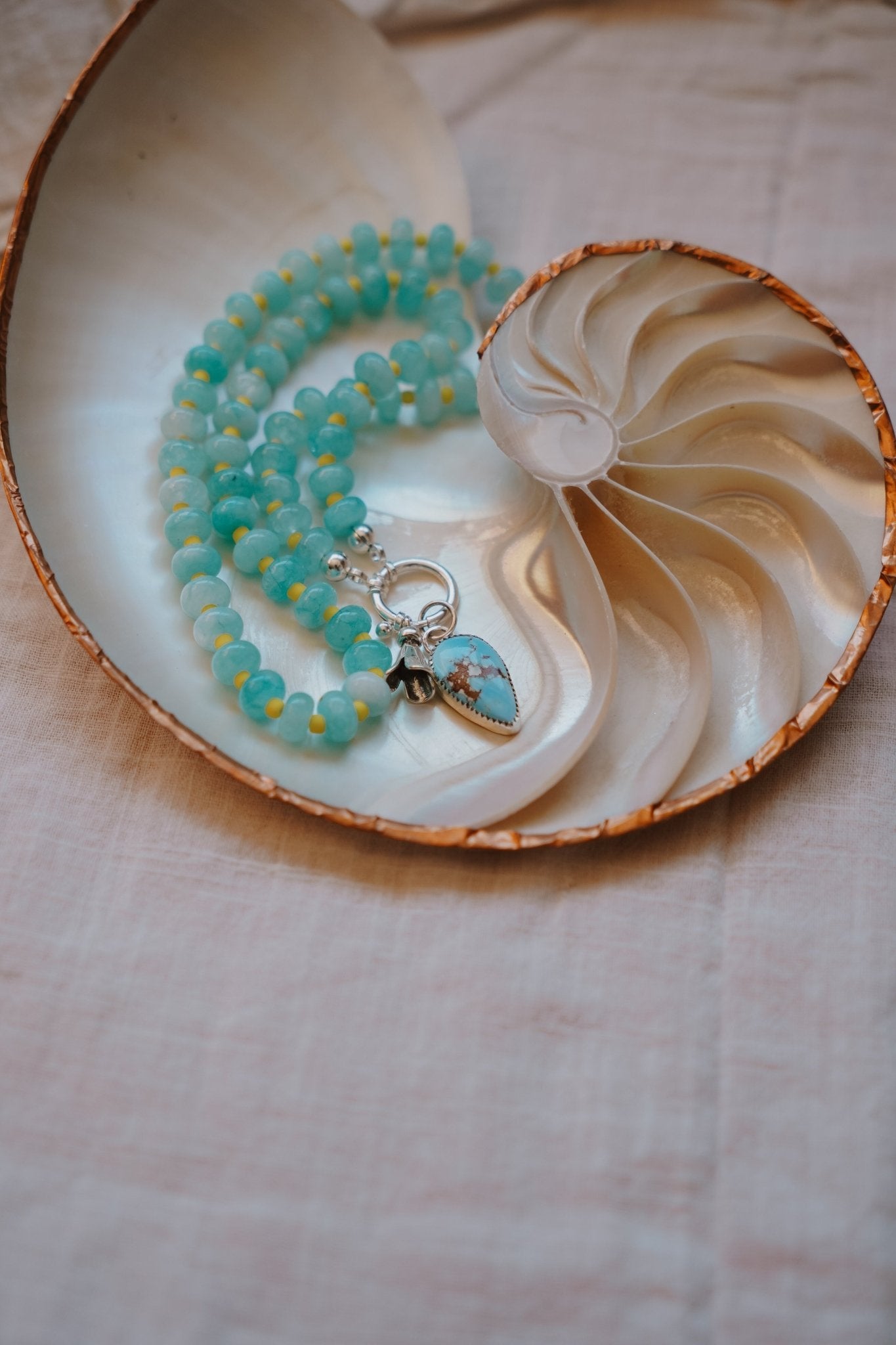 Blossom Babe Necklace in Golden Hills + Aventurine Beads - Golden Road Crafted