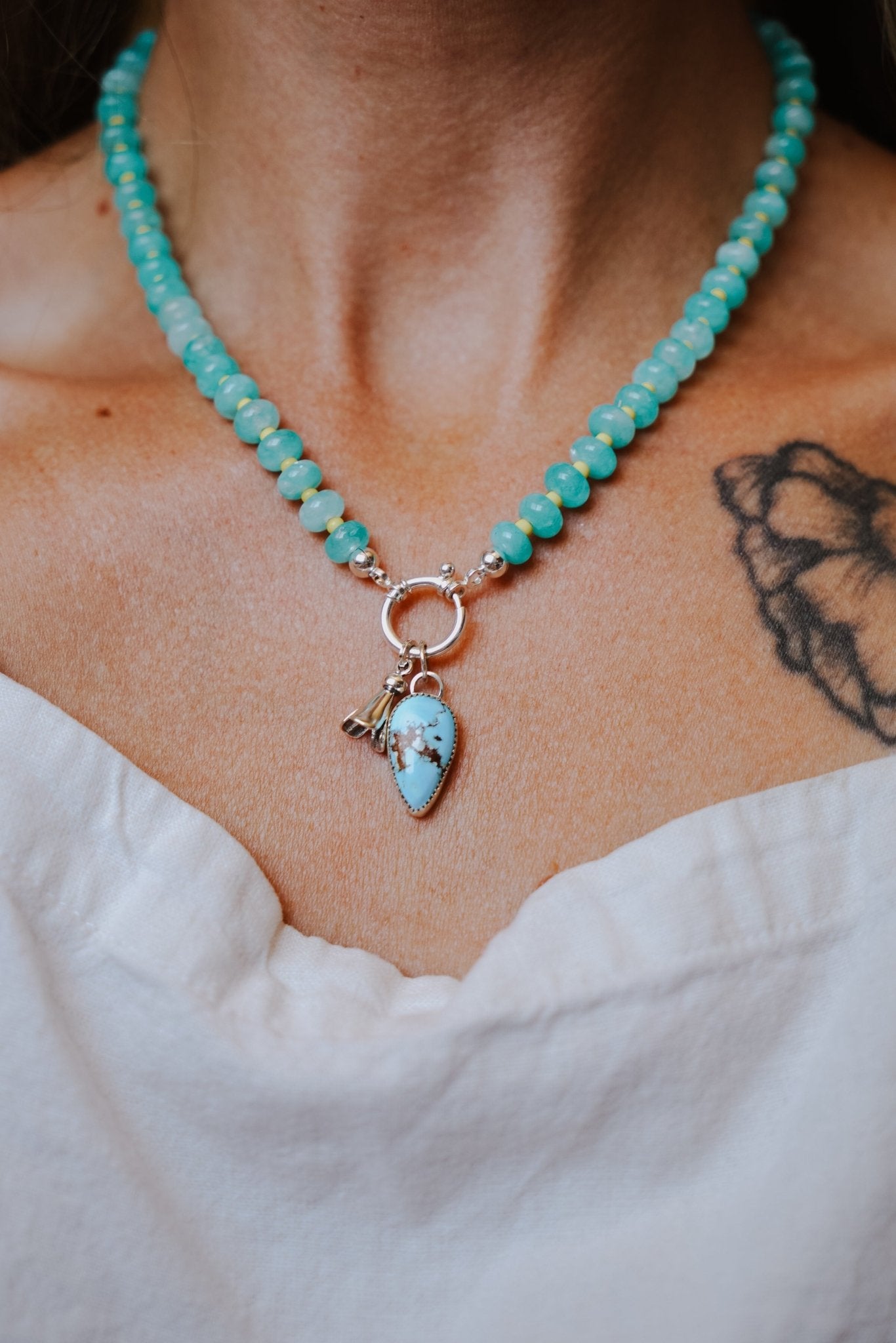 Blossom Babe Necklace in Golden Hills + Aventurine Beads - Golden Road Crafted