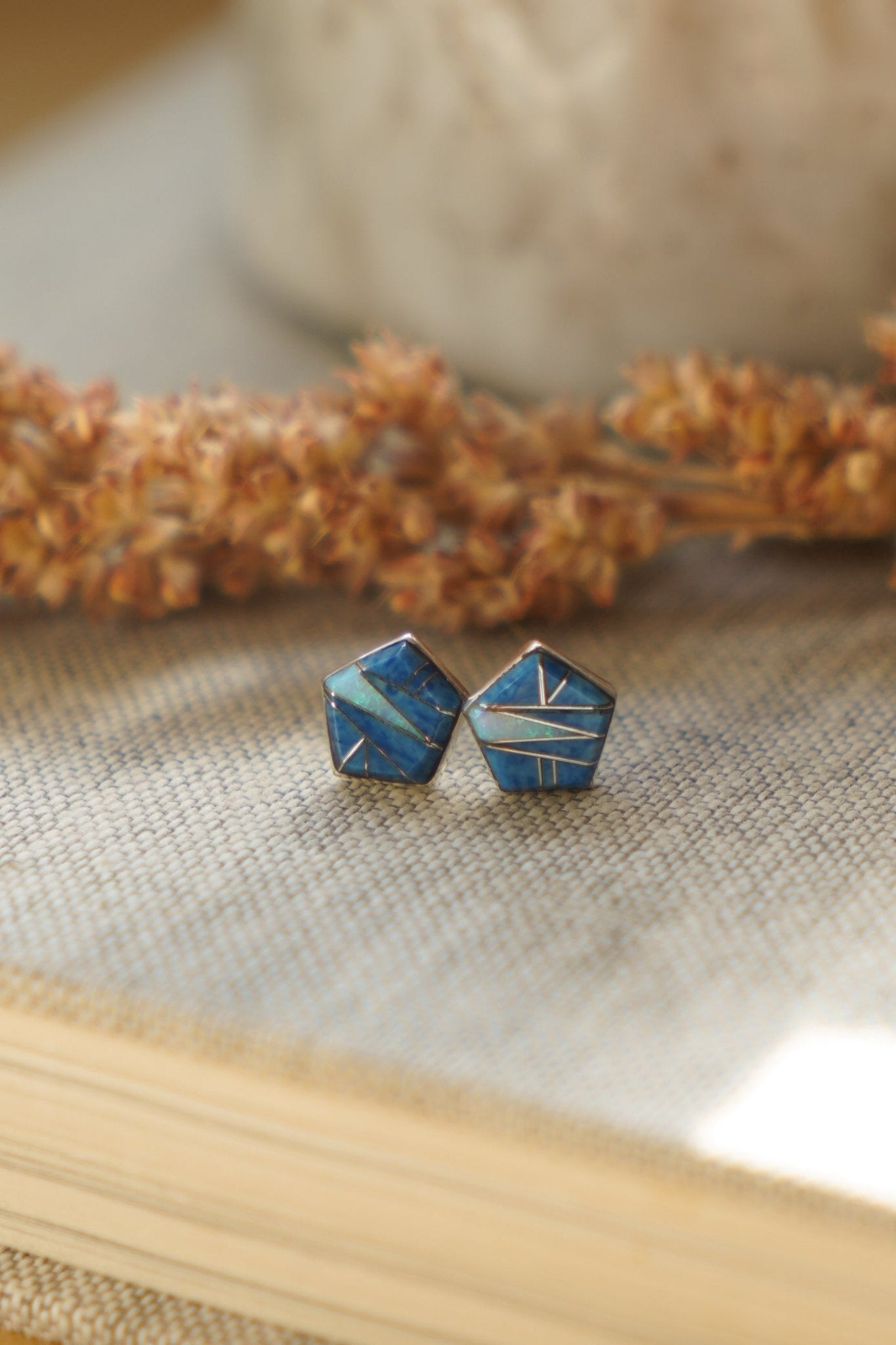 Blue Opal Inlay Studs - Golden Road Crafted