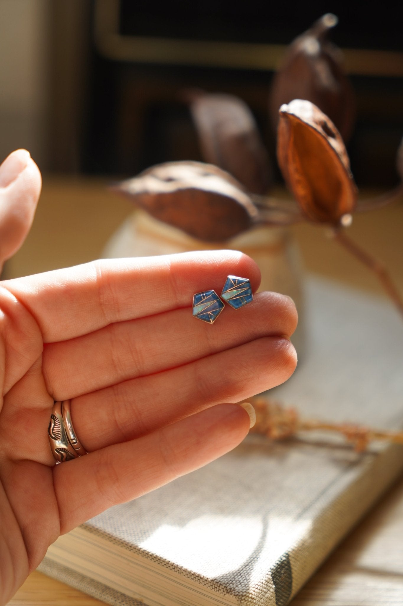 Blue Opal Inlay Studs - Golden Road Crafted