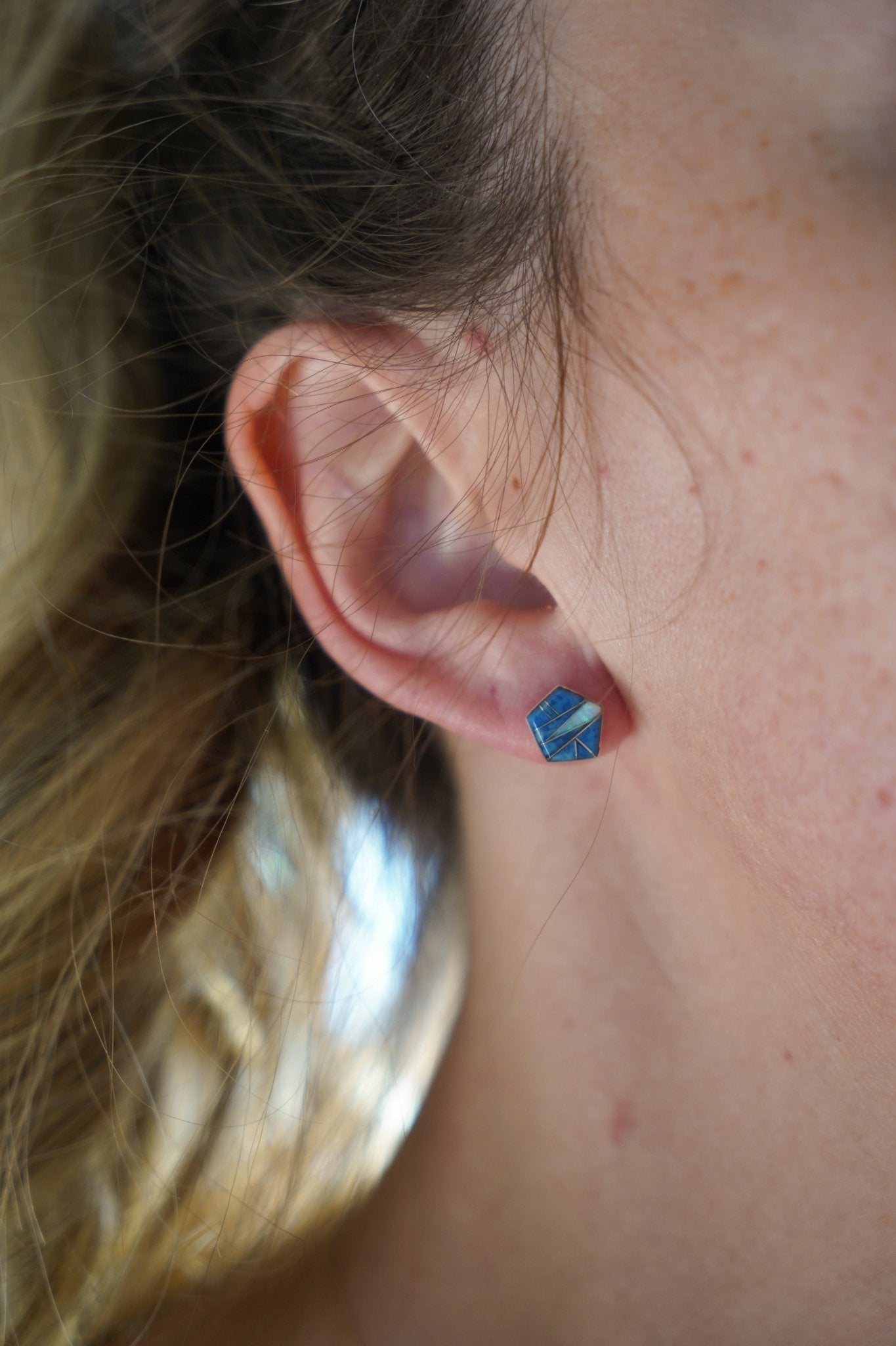Blue Opal Inlay Studs - Golden Road Crafted