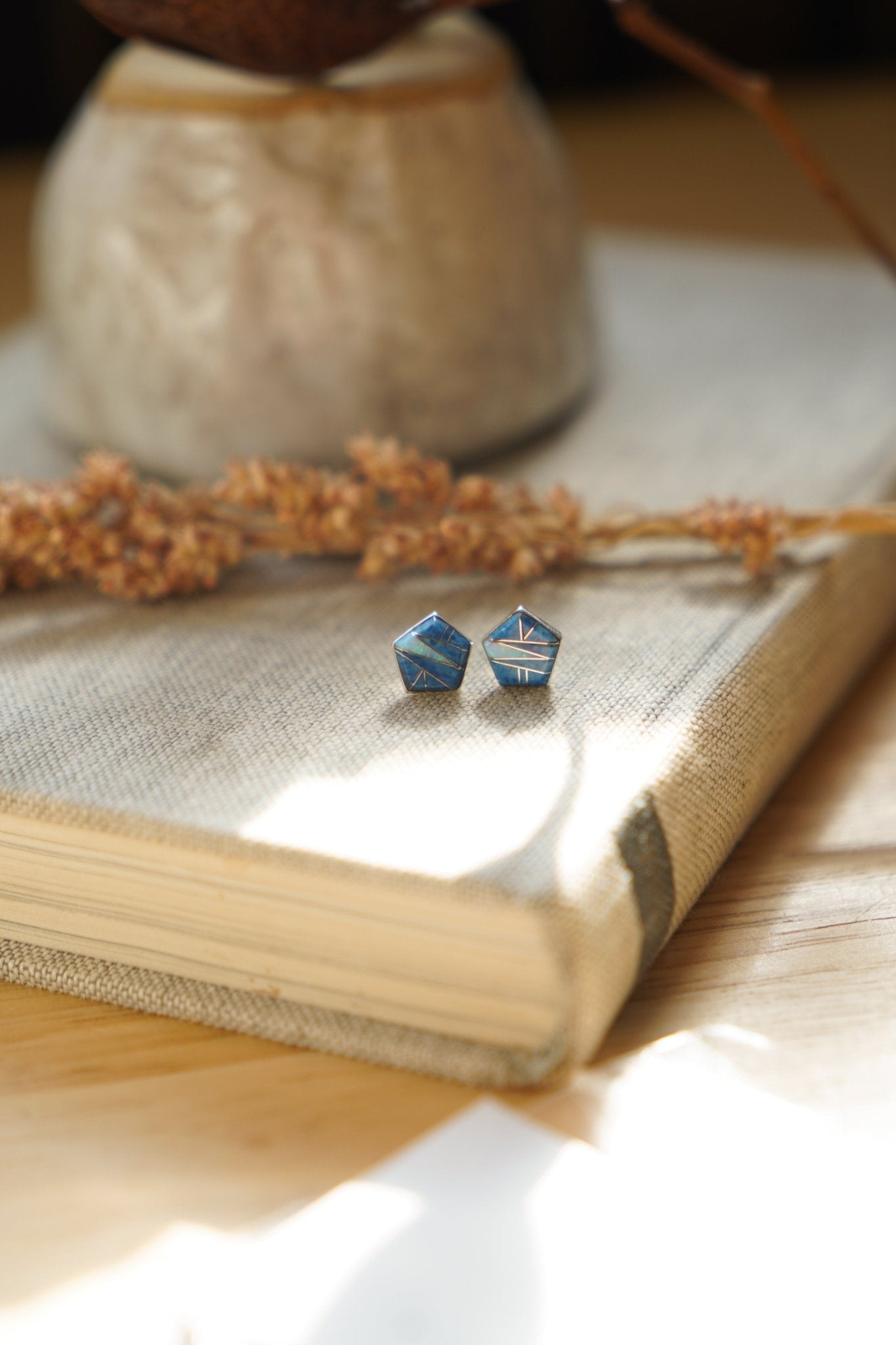 Blue Opal Inlay Studs - Golden Road Crafted
