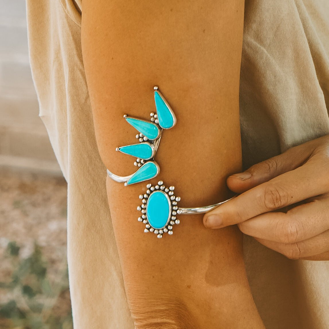 Boho Arm Band in Campitos Turquoise - Golden Road Crafted