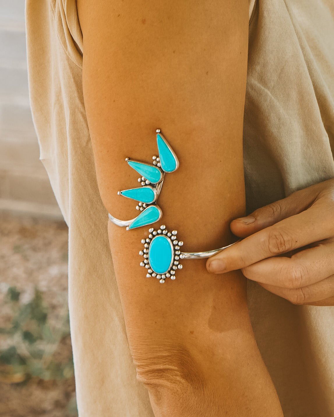 Boho Arm Band in Campitos Turquoise - Golden Road Crafted