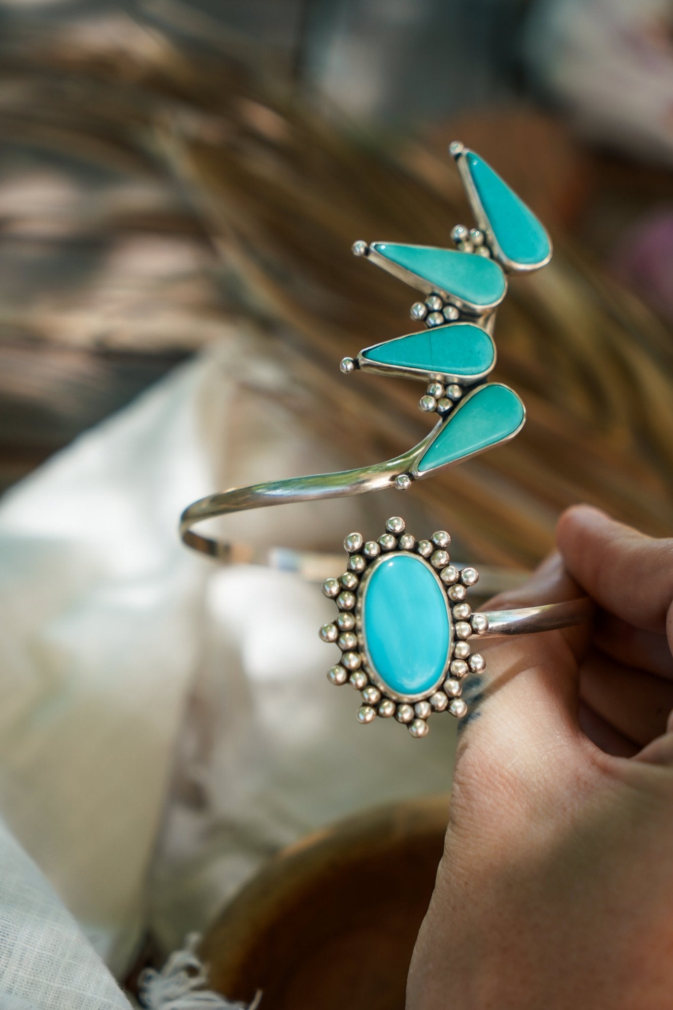Boho Arm Band in Campitos Turquoise - Golden Road Crafted