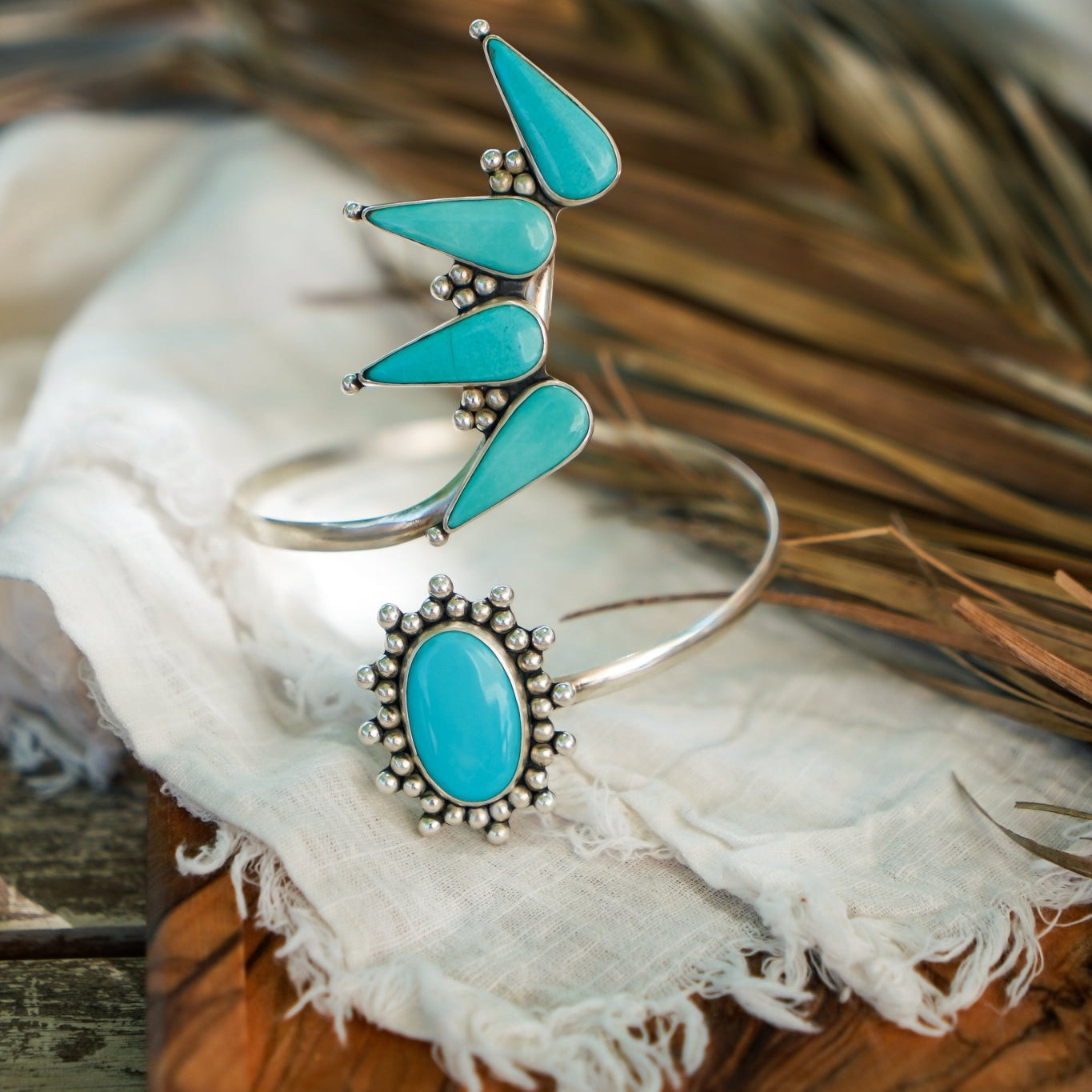 Boho Arm Band in Campitos Turquoise - Golden Road Crafted