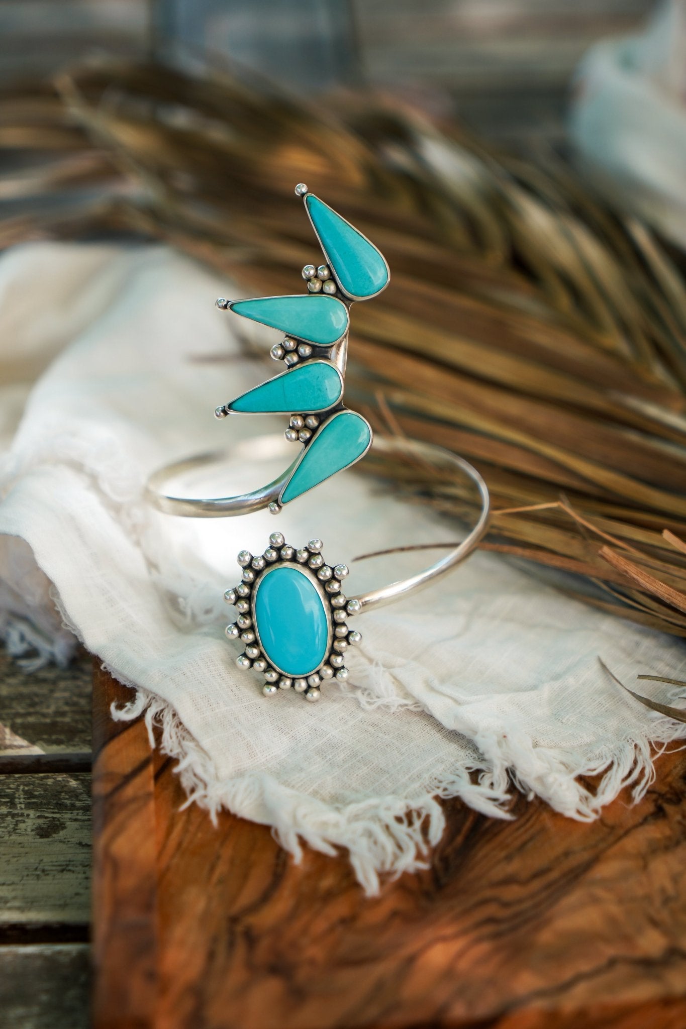 Boho Arm Band in Campitos Turquoise - Golden Road Crafted