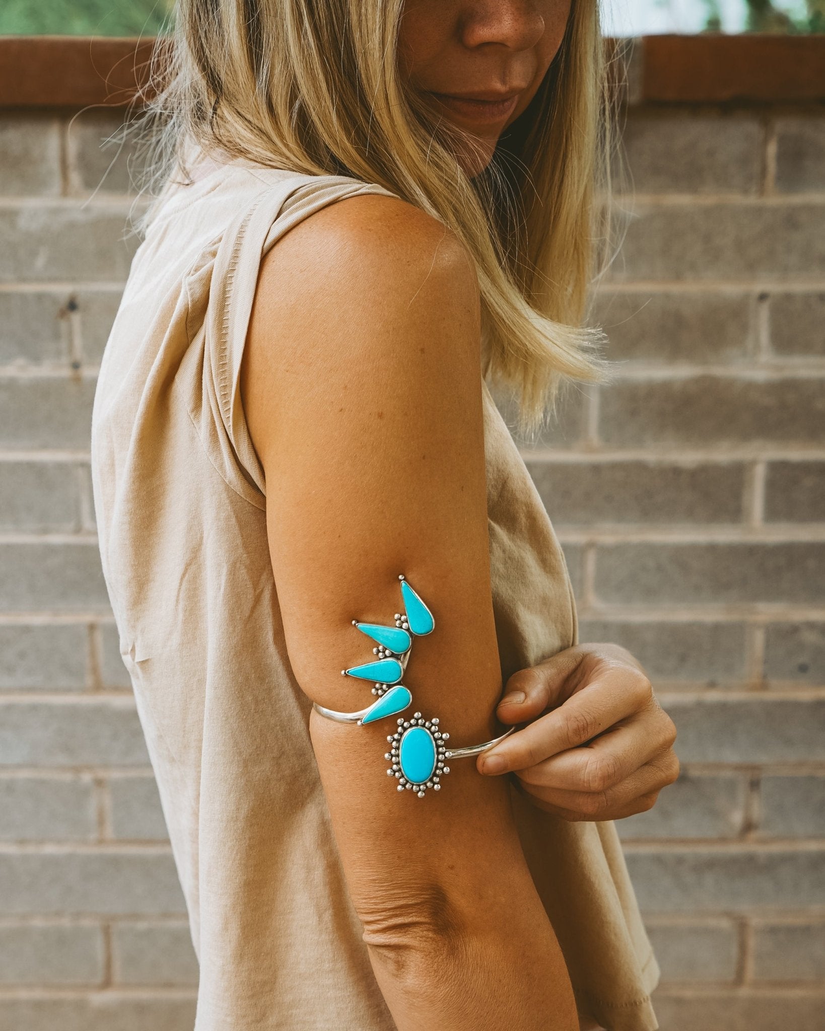 Boho Arm Band in Campitos Turquoise - Golden Road Crafted