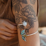 Boho Arm Band in Hubei Turquoise + Rainbow Moonstone - Golden Road Crafted