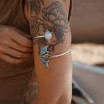Boho Arm Band in Hubei Turquoise + Rainbow Moonstone - Golden Road Crafted