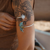 Boho Arm Band in Hubei Turquoise + Rainbow Moonstone - Golden Road Crafted