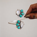Boho Arm Band in Kingman Turquoise & Rainbow Moonstone - Golden Road Crafted