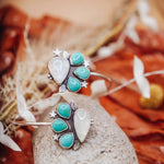 Boho Arm Band in Kingman Turquoise & Rainbow Moonstone - Golden Road Crafted