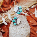 Boho Arm Band in Kingman Turquoise & Rainbow Moonstone - Golden Road Crafted