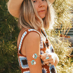 Boho Arm Band in Kingman Turquoise & Rainbow Moonstone - Golden Road Crafted