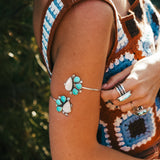 Boho Arm Band in Kingman Turquoise & Rainbow Moonstone - Golden Road Crafted