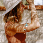 Boho Arm Band in Kingman Turquoise & White Buffalo - Golden Road Crafted