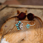 Boho Arm Band in Kingman Turquoise & White Buffalo - Golden Road Crafted