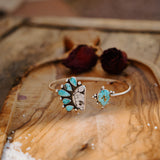 Boho Arm Band in Kingman Turquoise & White Buffalo - Golden Road Crafted