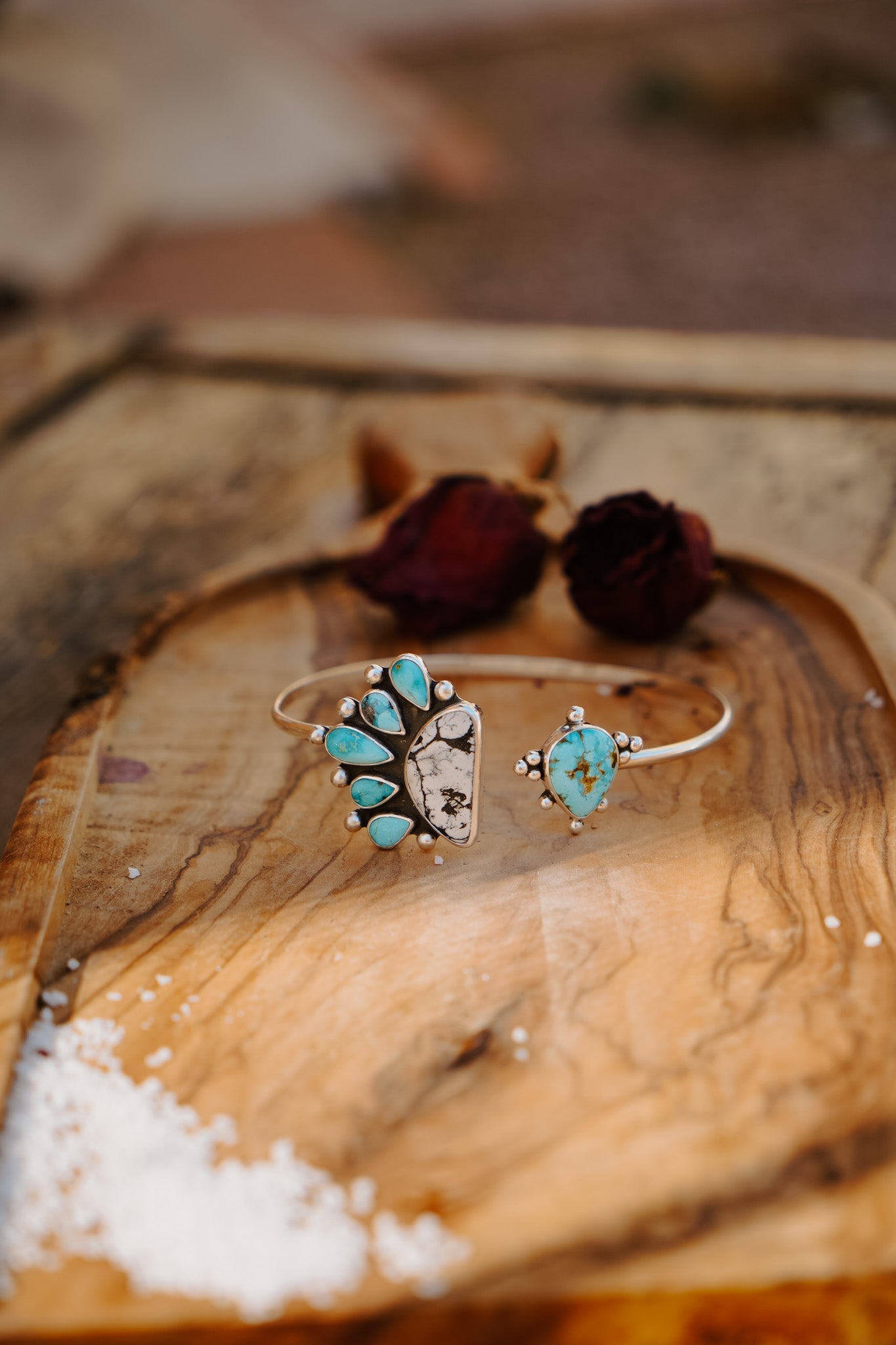 Boho Arm Band in Kingman Turquoise & White Buffalo - Golden Road Crafted