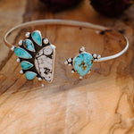 Boho Arm Band in Kingman Turquoise & White Buffalo - Golden Road Crafted